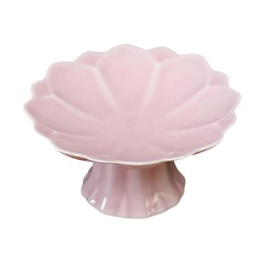 Imagem de Fenteer Prato de cerâmica com base em formato de lótus, centro de mesa pequeno, fruteira, sobremesa, suporte para exposição, cozinha, sala de estar, Rosa