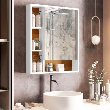 Imagem de Armário Suspenso Espelheira 1 Porta Com Espelho Olimpia Branco/nature