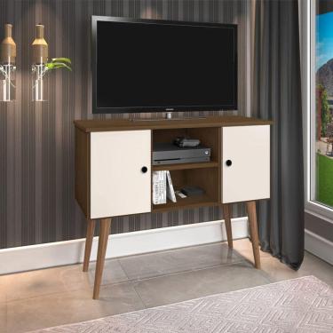 Imagem de Estante Rack Viena Clássico 90cm Com Portas - Imbuia E Off White