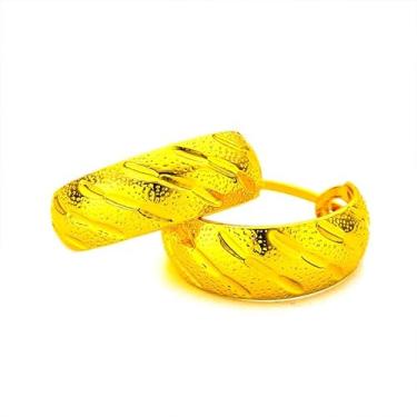 Imagem de DIAMANTIO Brincos de argola texturizados banhados a ouro 18K – Design de banda larga arrojada, joia clássica feminina