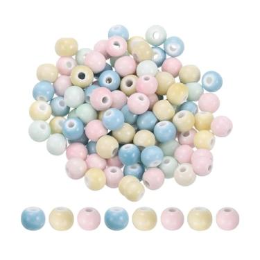 Imagem de PATIKIL 100 contas de porcelana, contas soltas redondas de cerâmica de 8 mm, espaçador feito à mão, para pulseira, colar, brinco, joias, artesanato, amarelo, verde/azul/rosa