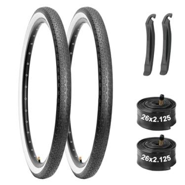 Imagem de WINFAVO Conjunto de pneus de bicicleta Cruiser 26 x 2,125: pneus de substituição dobráveis e par de tubos internos de 66 cm para cruzador de praia e bicicleta urbana - branco