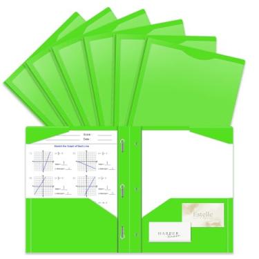 Imagem de Briartw Pasta de plástico resistente com garras para papel tamanho carta - pacote com 6 pastas de arquivo verde claro com bolso frontal transparente - 2 bolsos e 3 pontas, bem como 2 compartimentos