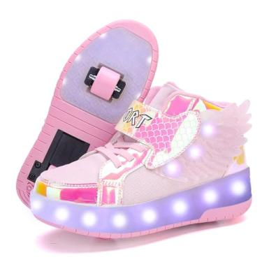 Imagem de Nsasy Sapatos de rolo USB Charge Girls Boys Sneakers with Wheels LED Roller Skates Shoes, Colorido-rosa, 12 Little Kid