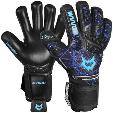 Imagem de WVVOU Luvas de goleiro de futebol para adultos e jovens, luvas de goleiro de alto desempenho com 5 protetores de dedo destacáveis, luvas de futebol com palma de látex pegajosa de 4 mm (azul, 11)