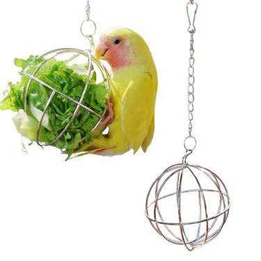 Imagem de 2 pacotes de comedouro de aço inoxidável, bolas de metal para alimentos, vegetais e frutas, bola esférica para papagaio Lovebird africano cinza quacre conure coelho porquinho-da-índia hamster