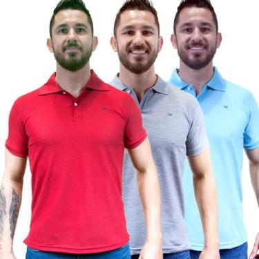Imagem de Kit 3 Camisas Gola Polo Masculina Piquet Lisa Camisaria Colombo, Verme