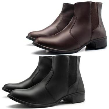 Imagem de Kit 2 Bota Feminina Salto Baixo Cano Curto Confortável Lisa Casual Dia A Dia Zíper-Feminino