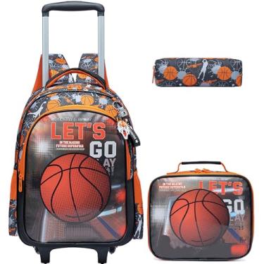 Imagem de ZBAOGTW Mochila com rodinhas para crianças com lancheira, mochila infantil com rodas para escola, Cesta preta, 16.5*11.8*7.9 inches