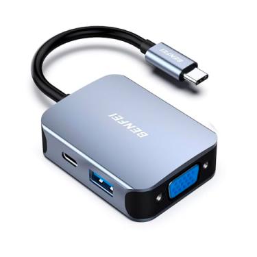 Imagem de Hub USB-C 4 em 1, para HDMI 4K, VGA 1080p, USB 3.0, PD 60W Cinza, Plug and Play para Notebook, MacBook, iPad Pro, Chromebook e DeX