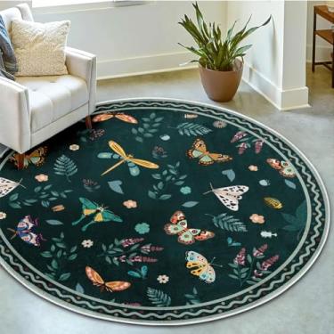 Imagem de Tapetes laváveis de insetos, tapetes redondos macios de 3 metros para sala de estar, tapete grande dobrável antiderrapante para entrada, quarto, sala de jantar, quarto de crianças, verde