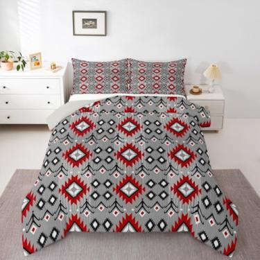 Imagem de jejeloiu Conjunto de edredom boêmio de tamanho casal, asteca, boêmio, para quarto de crianças, meninos, meninas, decoração geométrica, microfibra ultramacia e respirável