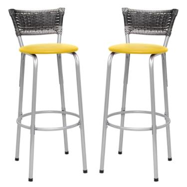 Imagem de Banquetas Junco Degradê Cyber Estrutura Prata Ideal para Bancada Balcão e Cozinha Kit 02 Unidades - Itagold (Assento Amarelo)