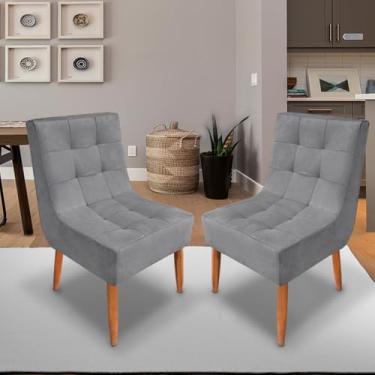 Imagem de Conjunto com 2 Cadeiras de Jantar Suede Premium com Pés Palito – Elegância e Conforto para Sala ou Cozinha (Cinza)