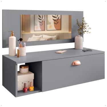 Imagem de Penteadeira Suspensa Make Up Com Espelho 1 Gaveta Com Divisórias Nicho e Puxador (Cinza)