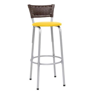 Imagem de Banqueta Alta Junco Argila Estrutura Prata 70cm Para Balcão Ilha Bancada Cozinha Bar Bistrô Americano - Itagold (Assento Amarelo)