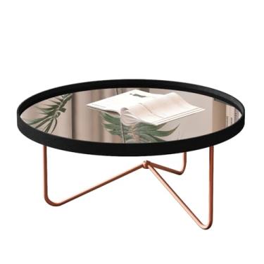 Imagem de Mesa Centro, Mesa Mesinha de Centro com Pés de Metal E Borda de Couro para Sala com Espelho(Preto/Bronze)