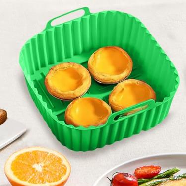 Imagem de Forros de silicone para fritadeira a ar, forros antiaderentes de silicone para fritadeira, acessórios para fornos de forno de airfryer, podem ser lavados na lava-louças (verde)