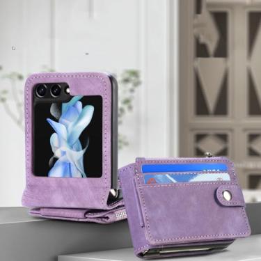 Imagem de para Samsung Z Flip 5 Proteção Bolsa de couro vintage para Samsung Galaxy Z Flip 5 5G Flip5 Zflip5 Suporte para cartão Funda, roxa, para Samsung Z Flip 5