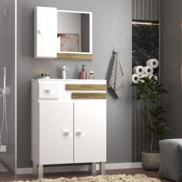 Imagem de Conjunto Para Banheiro Mônaco Balcão Com Espelheira 60 Cm - Branco Cartagena Branco Cartagena