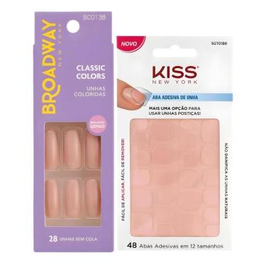 Imagem de Kit Kiss New York: Unhas Postiças Bailarina Longo Moonlight e Abas Adesivas De Unhas