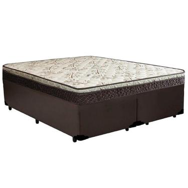 Imagem de Cama Box Queen Bipartido Sintético + Colchão Elegance Ortopédico Espuma D33 Extra Firme 158x198x63 Marrom