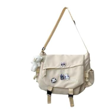 Imagem de Bolsa transversal de náilon casual com grande capacidade messenger ombro japonesa Kawaii Estilo ferramenta Harajuku Tendência rua Cinto único Abertura zíper Costura carro Bagagem macia