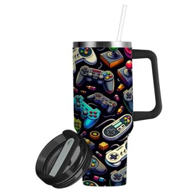 Imagem de ATTX Copo com vários gamepads de 850 g com alça, copo de aço inoxidável a vácuo de parede dupla com palha, caneca de café de viagem isolada #801