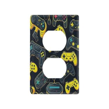 Imagem de Blueangle Placa de parede colorida para controladores de videogame duplex, tamanho padrão, placas de cobertura de tomada elétrica de 1 gangue para decoração de quarto de escritório em casa, 4,53 x