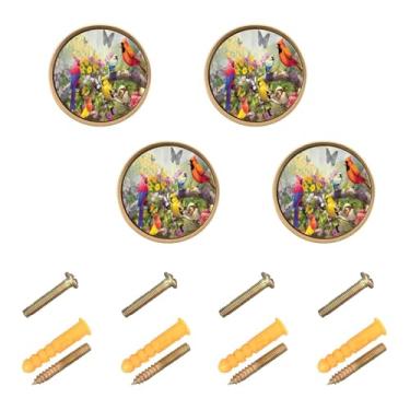 Imagem de Blueangle Pacote com 4 puxadores coloridos para armário de jardim de pássaros 3,5 cm puxadores redondos para cômoda e armários de cozinha (247)