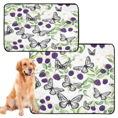 Imagem de CEBUGI Almofadas de xixi laváveis para cães, pacote com 2, almofadas impermeáveis para filhotes de cachorro, antiderrapante, à prova de vazamento, para cama de cercadinho, preto e branco, borboletas