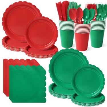 Imagem de Conjunto de pratos e guardanapos de papel de Natal Vyntra 350 unidades