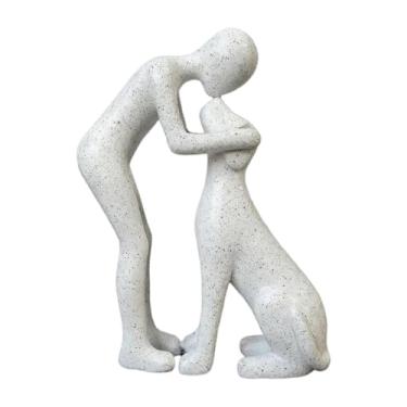 Imagem de KiBcsLic Estátua de Homem e Cachorro - Estatueta Única, Enfeite Moderno e Fofo, Escultura Artesanal de Animal de Estimação, Decoração para Casa, Mesa ou Sala, Branco
