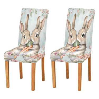 Imagem de SEHANY Lindas capas de cadeira de coelho de conto de fadas para sala de jantar, conjunto de 2, capa protetora elástica removível e lavável para cadeira de jantar para cozinha, hotel, festa, decoração