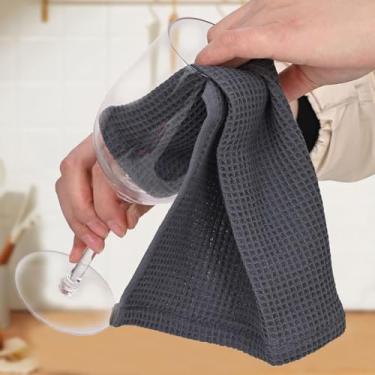 Imagem de 1 conjunto de toalhas de cozinha de favo de mel puro com gancho, pano de banho leve e absorvente para uso em casa de banho, tecido waffle macio e fácil de limpar (cinza escuro)