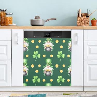 Imagem de ATTX Capa de ímã de máquina de lavar louça Gnomos dourados de São Patrício | Adesivo decorativo de eletrodomésticos de 58 x 66 cm para armários domésticos e eletrodomésticos #379
