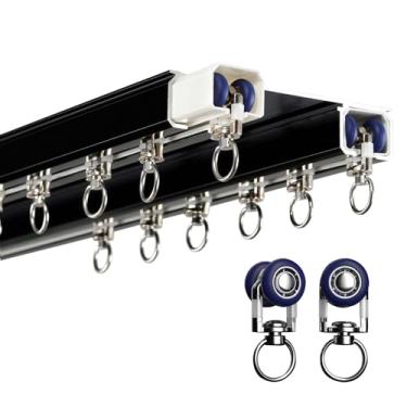 Imagem de Cortina de teto de fileira dupla resistente – trilho de cortina deslizante de 4 m com polia e parafusos para divisória de ambiente – Haste de montagem de teto preta durável