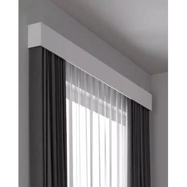 Imagem de Cortina de trilho montado na parede, caixa de tábuas de sanefa para quarto, janela de privacidade, sistema de trilhos com trilhos duplos, acessórios incluídos (125 cm/49,2 pol/1,2 m)