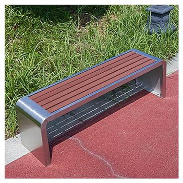 Imagem de Banco de jardim ao ar livre banco de parque, bancos de pátio para ambientes externos, assento de ripas, cadeira de banco de móveis de pátio, moldura de metal, para varanda frontal, quintal, deck