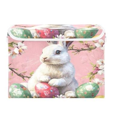 Imagem de SEHANY Cestas de armazenamento fofas de coelho de desenho animado com tampas, organizador de caixas de armazenamento de tecido para armário de roupas, cobertor de escritório, berçário, 42 x 32 x 30 cm