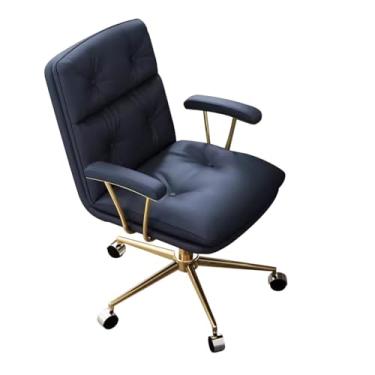 Imagem de Cadeira de computador doméstico cadeira de estudo confortável encosto, cadeiras de trabalho de couro PU com rodas, cadeiras giratórias ergonômicas de altura ajustável poltronas com base dourada (cor