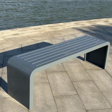 Imagem de Bancos de jardim para ambientes externos, banco de pátio de metal de ferro fundido, banco externo à prova de sol e intempéries, para parque, quintal, varanda, gramado, varanda, quintal (cinza, 150 cm)