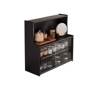 Imagem de Estante de mesa de madeira com portas deslizantes de vidro temperado push-pull, estante pequena ajustável, organizador independente de armazenamento de mesa para escritório, casa, prateleira de livros