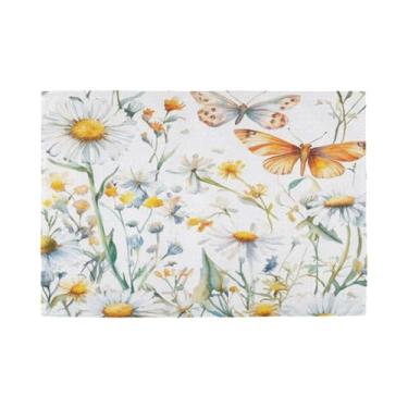 Imagem de Burbuja Jogo americano conjunto de 6, tapetes de mesa antiderrapantes laváveis de flores silvestres, jogo americano resistente ao calor para cozinha, mesa de jantar, ambientes internos e externos