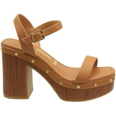Imagem de Sandália Salto Alto Meia Pata Vizzano Apliques Feminina, 36, Marrom