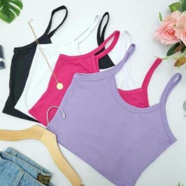 Imagem de Kit 10 Blusa Feminina Cropped Top Feminino Regata Alcinha Canelado - N