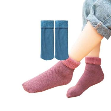 Imagem de Meia Infantil Térmica Canelada Forro Pelúcia Fleece Frio Intenso: 2 Pa