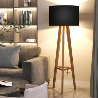 Imagem de Luminária De Chão Tripé Celta Com Cúpula Abajur Black/Nature - Jlar Mó