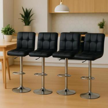Imagem de Kit 4 Banquetas Altas Com Encosto Alto Estofado Para Cozinha Bancada I