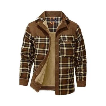Imagem de Jaqueta Masculina Xadrez Grossa E Quente Com Forro De Lã, Casaco Casua